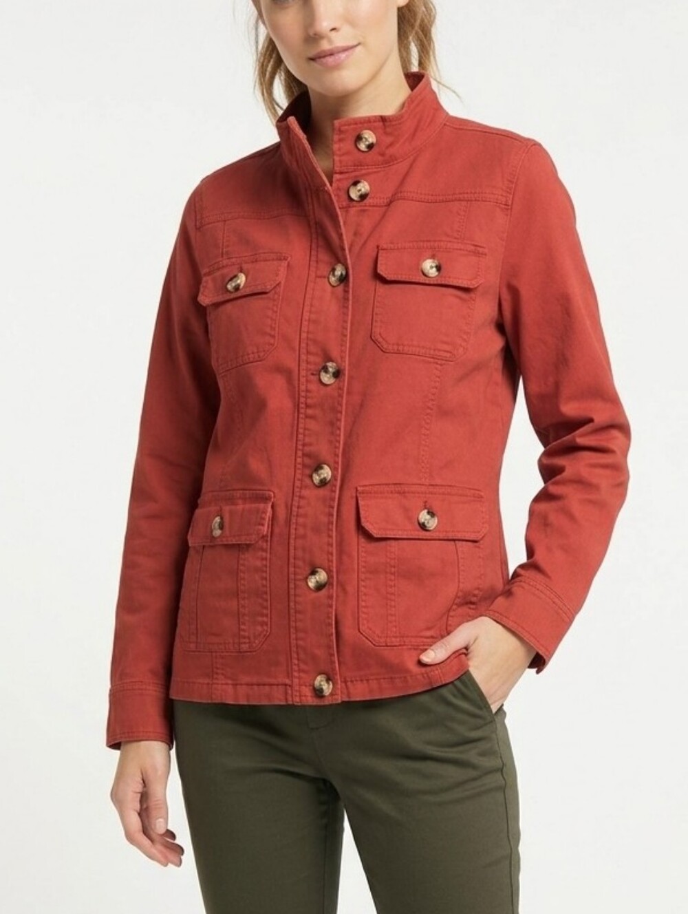 Market & Spruce Red/Terracotta Utility Military Mock Neck Jacket Size M